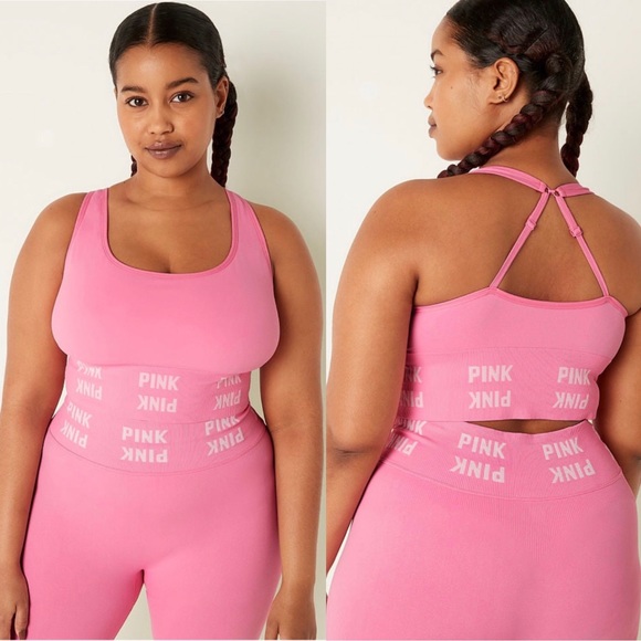 VS Pink SET Seamless Sports Bra & Seamless High Waist Leggings In Dreamy Pink - Picture 2 of 10